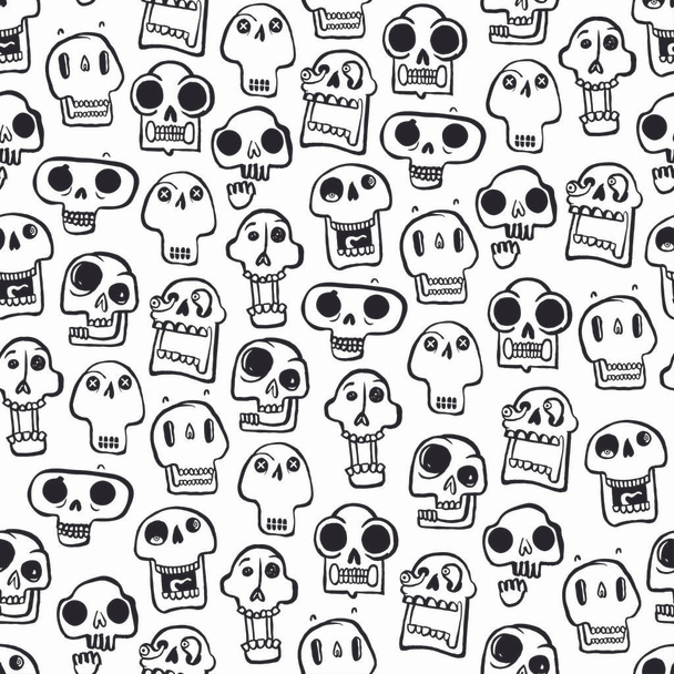Skull Faces Seamless Pattern in White Background - Vector, imagen