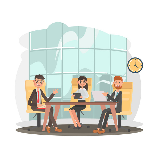 Gente de negocios en la mesa de negociación ilustración plana a color
 - Vector, imagen