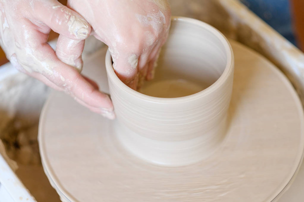 pottery workshop handmade craft artisan clay wheel - Фото, изображение