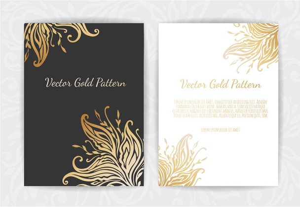 Золотий вектор запрошення з квітковими елементами, шаблон орнаменту
 - Вектор, зображення