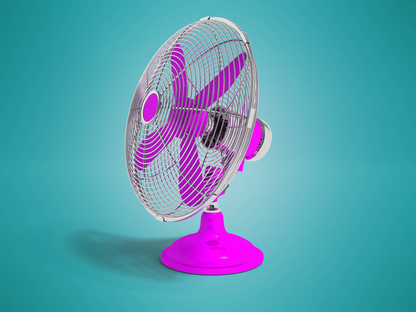 Сучасний фіолетовий вентилятор на столі, щоб охолодити кімнату праворуч 3d візуалізація не блакитного фону з тіні
 - Фото, зображення