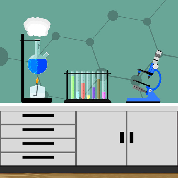 Kemiallisen laboratorion koe. Tutkimus tieteellinen, tiede lääketiede, aine ja mikrobiologia. Vektoriesimerkki
 - Vektori, kuva