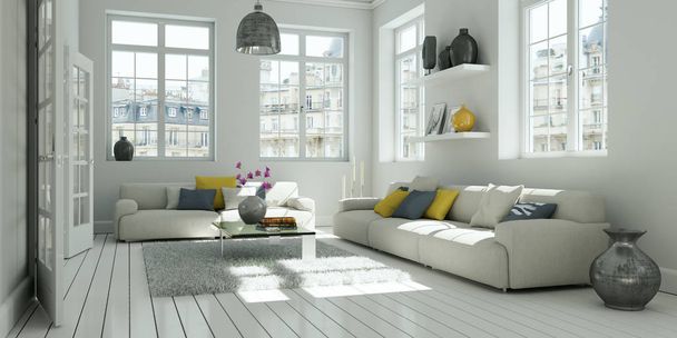 modern fehér nappali lakberendezés - Fotó, kép