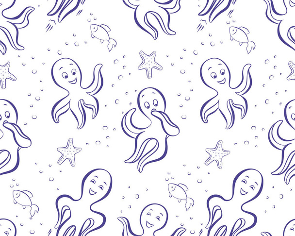 Seamless marine cartoon pattern with sea animals - Vektor, obrázek