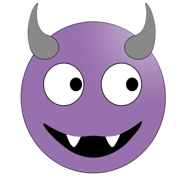 Lächelndes Gesicht mit Hörnern. violett teuflischer Smiley. isoliert auf weißem Hintergrund isolieren - Foto, Bild