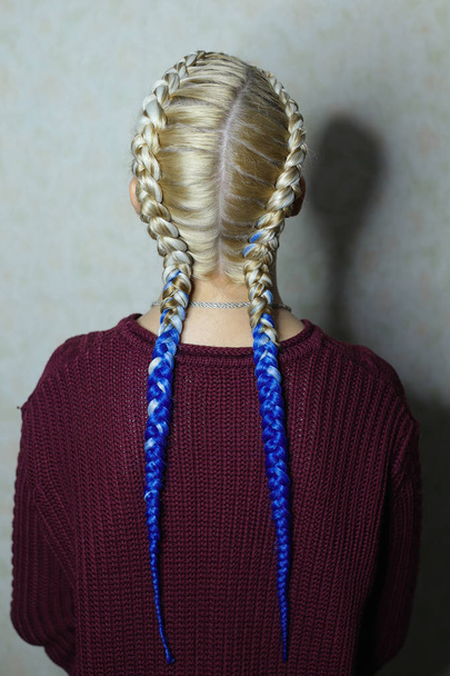 two thick braids with kanekalon rear view close-up fashionable h - Photo, Image