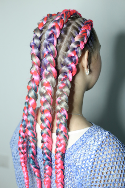 boxer braids with kanekalon, pink hair, colored hair on white background - Photo, Image