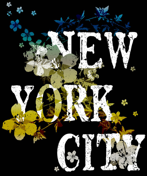 New York ville typographie affiche design de mode avec des fleurs
 - Vecteur, image