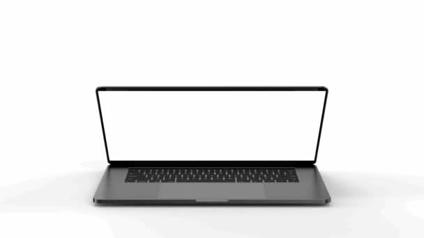 白い背景に分離された空白の画面を持つノート パソコン。フォーカスの全体。4 k の 60 fps - 映像、動画