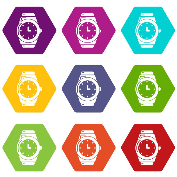 Wristwatch icons set 9 vector - Wektor, obraz