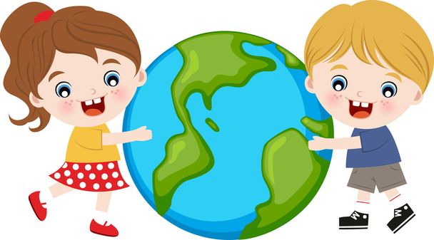 子供たちは地球を抱き締める - ベクター画像