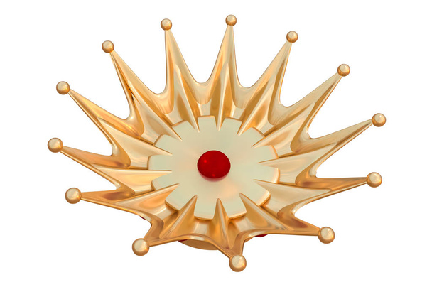 Corona dorada aislada sobre fondo blanco. Ilustración 3D renderizada
. - Foto, Imagen