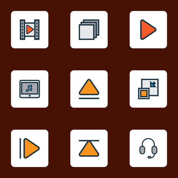 Media icons colored line set with cinema, upward, top and other movie elements. Isolated  illustration media icons. - Photo, Image