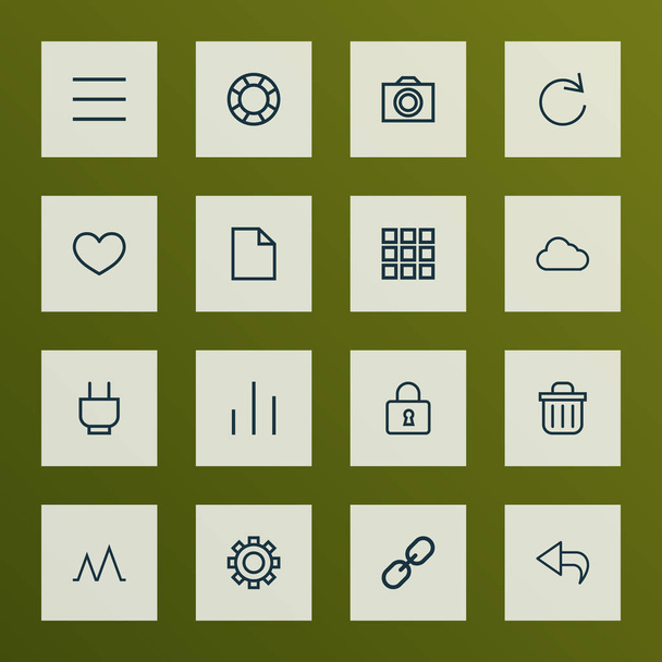 Iconos de usuario conjunto de estilo de línea con opciones, cerrar, programar y otros elementos de deshacer. Iconos de usuario de ilustración aislada
. - Foto, imagen