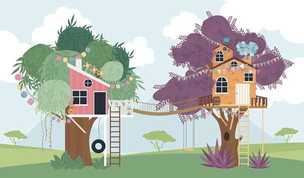 Tree house cartoon illustration. Editable vector illustration - Vector, Image