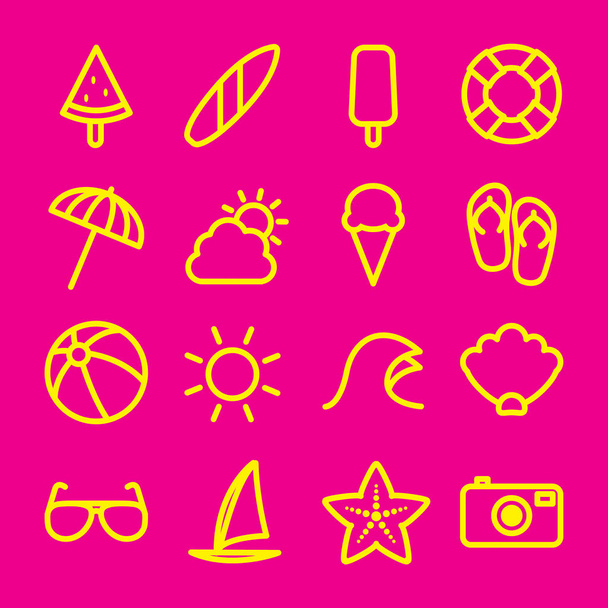 Summer Icon Set - Flat Outline - Vector, Image