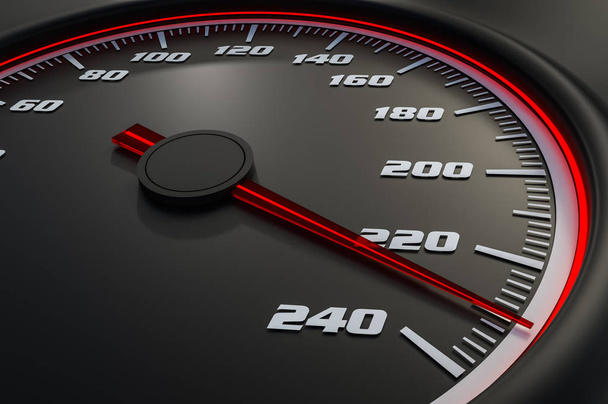 Red speedometer in car on dashboard. 3D rendered illustration. - Foto, Imagen
