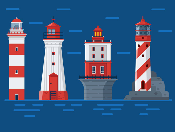 Red Lighthouses on Sea Background - Vector, Image
