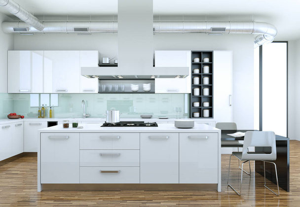 Valkoinen moderni keittiö sisustus kuvitus
 - Valokuva, kuva