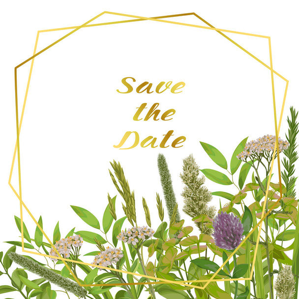 Save the Date Card with Greenery - Вектор,изображение