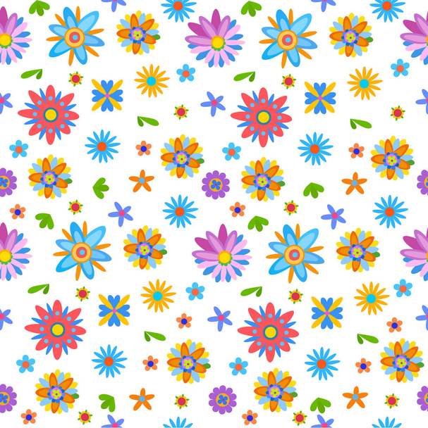 Seamless background with colorful nature style flowers, vector illustration - Vector, imagen