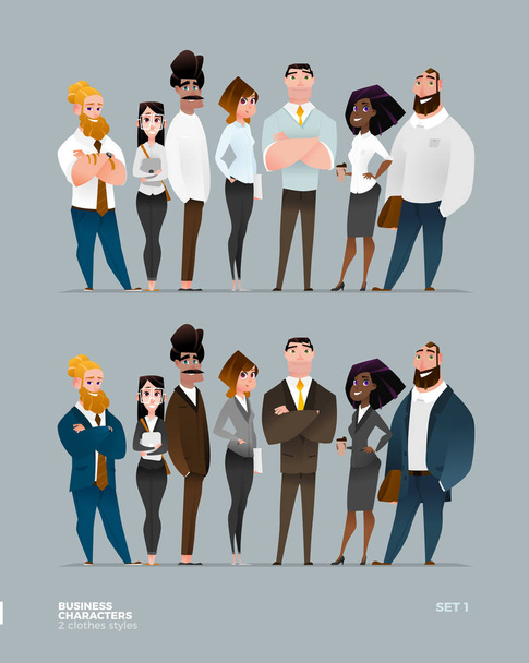 Business Characters Collection in Two Different Modern Clothes Style - Vector, Image