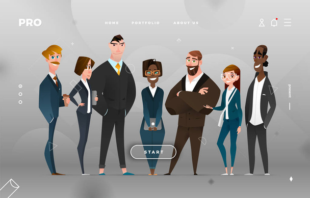 Главная страница Бизнес-дизайн с персонажем мультфильма для веб-сайта
 - Вектор,изображение