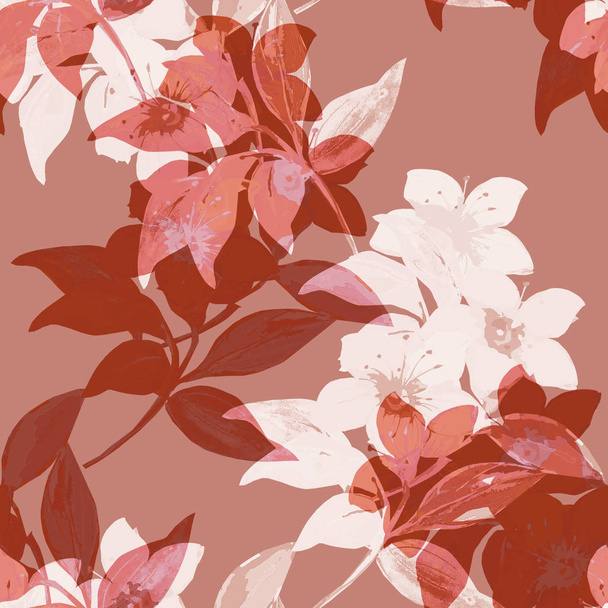 Apricot branch on a watercolor background.Seamless pattern. - Zdjęcie, obraz