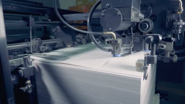 Een sorteer machine in een fabriek, close-up. Papier recycling proces. - Video