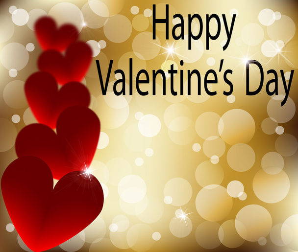 幸せな心とバレンタインの日の金抽象的なカード - ベクター画像