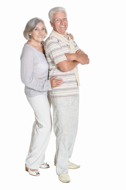 Portrait of beautiful senior couple posing  isolated on white background - Fotó, kép