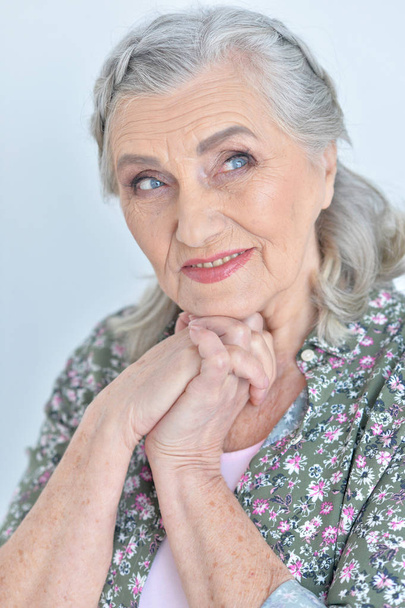 close up portrait of happy mature woman  at home - Foto, afbeelding