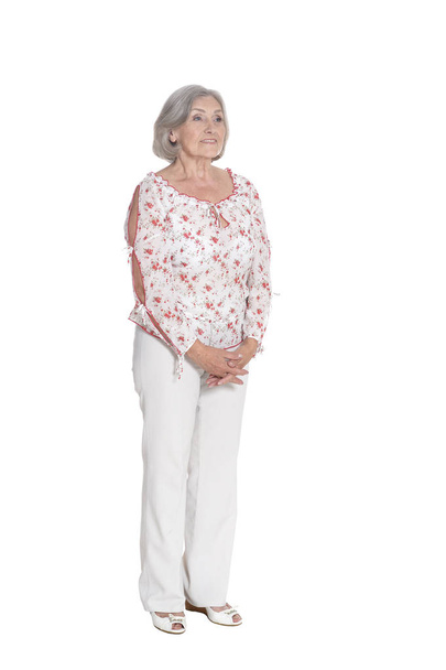 happy senior woman  posing isolated on white background - Zdjęcie, obraz