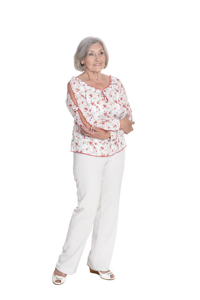 happy senior woman  posing isolated on white background - Fotoğraf, Görsel