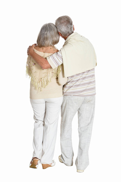 back view,   senior couple standing   isolated on white background - Photo, image