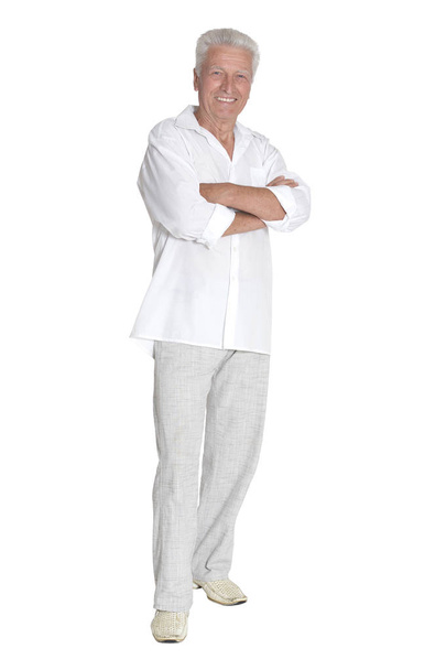 Full length portrait of senior man  posing isolated on white background - Foto, imagen