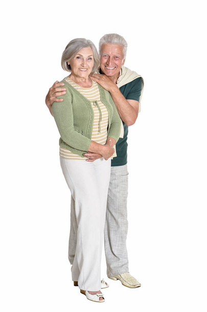 Portrait of beautiful senior couple posing  isolated on white background - Foto, Imagem