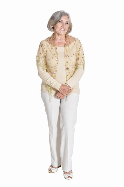 full length, happy senior woman  posing,  isolated on white - Zdjęcie, obraz