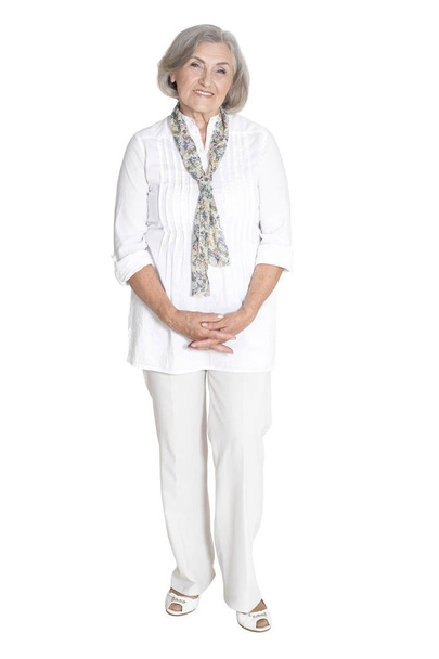full length, happy senior woman  posing,  isolated on white - Photo, image