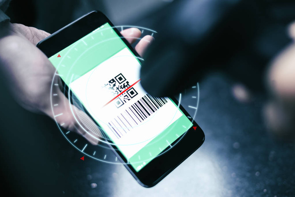 QR-Code-Zahlung, Online-Shopping, bargeldloses Technologiekonzept - Foto, Bild