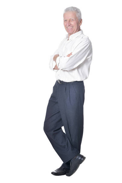 Full length portrait of senior man  posing isolated on white background - Photo, image