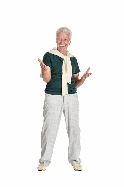 Full length portrait of senior man  posing isolated on white background - Фото, изображение