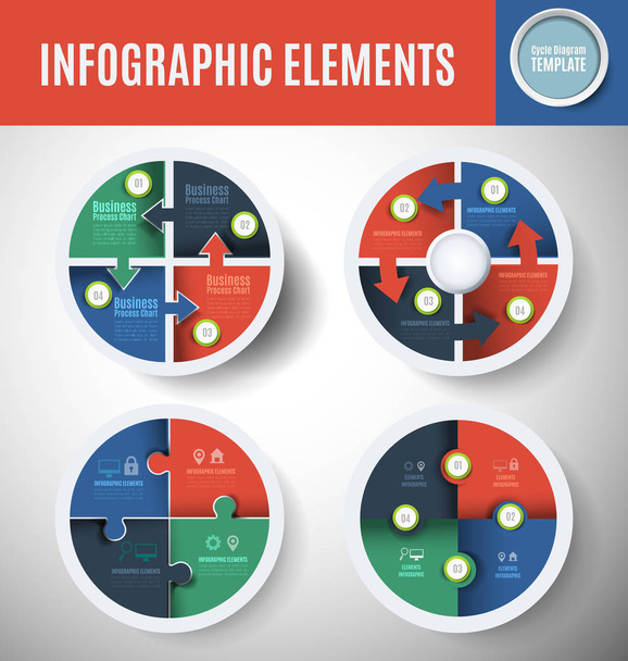 Vector circle infographics set. Template for cycle diagram, graph, presentation and round chart. Business concept with 4 options, parts, steps or processes. Marketing data brochure. - Vector, afbeelding