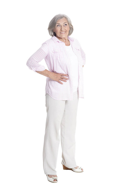 full length, happy senior woman  posing isolated on white background - Photo, image
