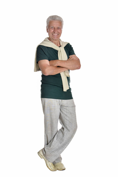 portrait of senior man  posing isolated on white background, full length  - Фото, изображение