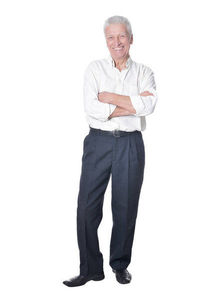 Full length portrait of senior man  posing isolated on white background - Photo, Image