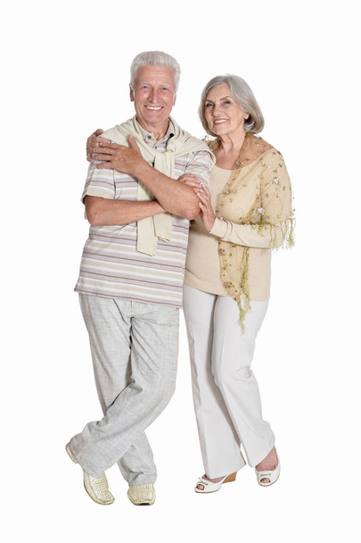 Full length portrait of  senior couple posing  isolated on white background - Photo, Image