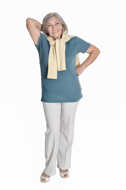 full length, happy senior woman  posing,  isolated on white - Фото, зображення