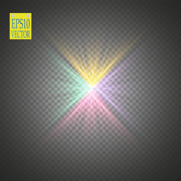 Glow light effect. Colored starburst with sparkles on transparent background. Vector illustration. Sun - Vetor, Imagem