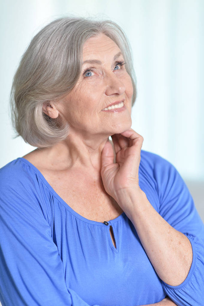close up portrait of happy senior woman  at home - Foto, Imagem